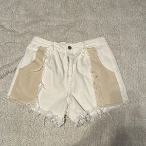 White & Tan Jean Shorts